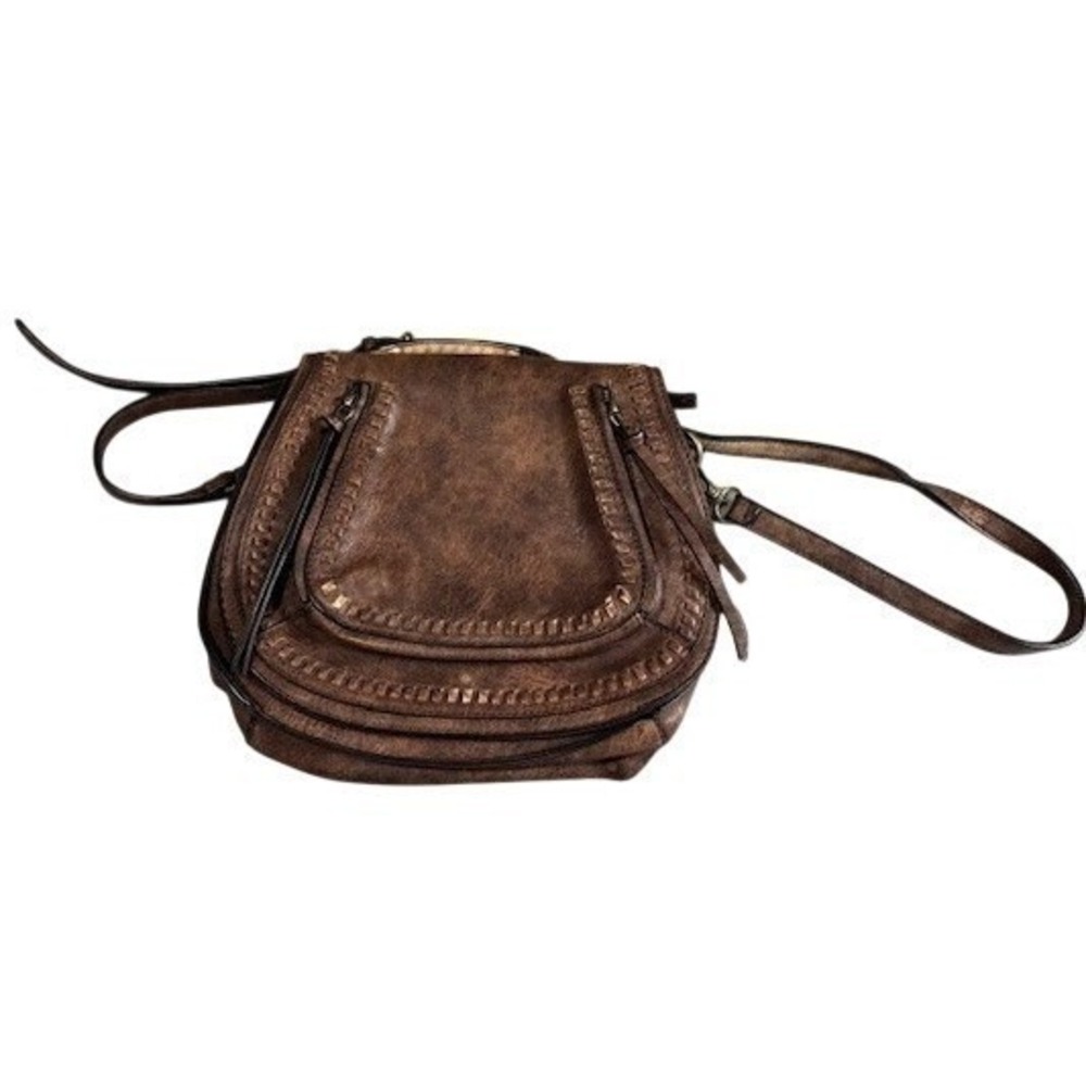 Madison West Whipstitch Boho Crossbody Saddle Bag with Adjustable Strap